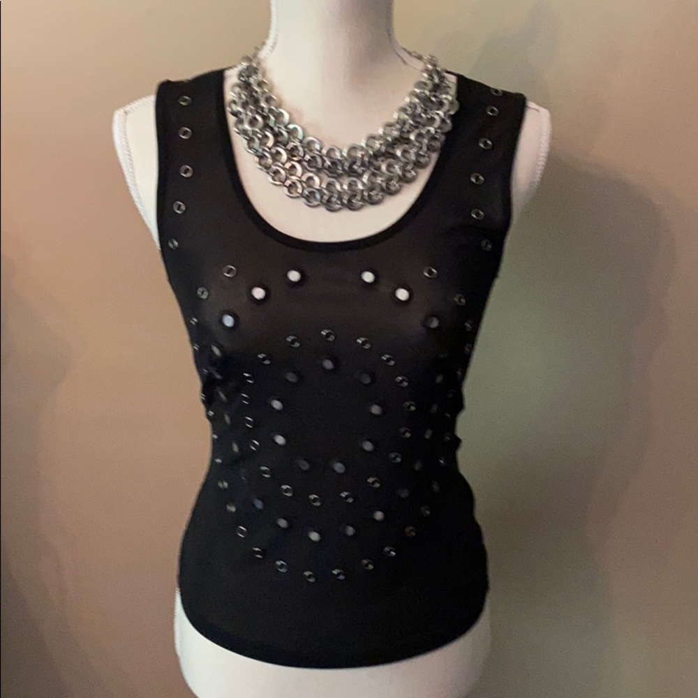 Black Mirrored tank AND necklace, S
